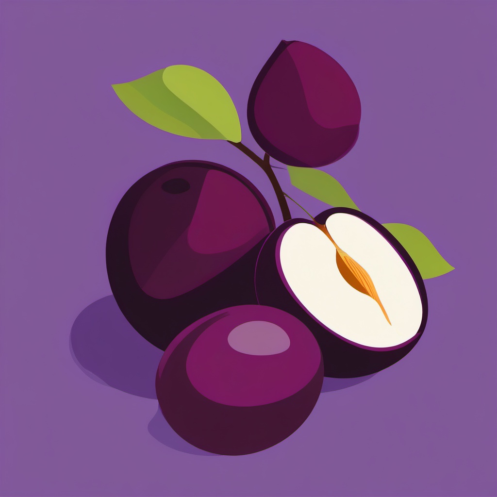 Plum Clipart - Purple plum with a smooth skin.  color vector clipart, minimal style