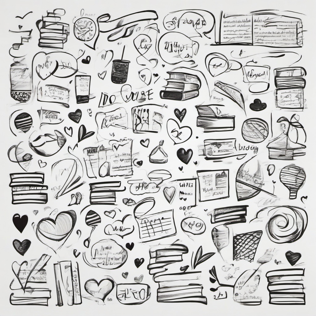 drawing of love in different languages  minimal rough sketch scribbles,doodles,black and white