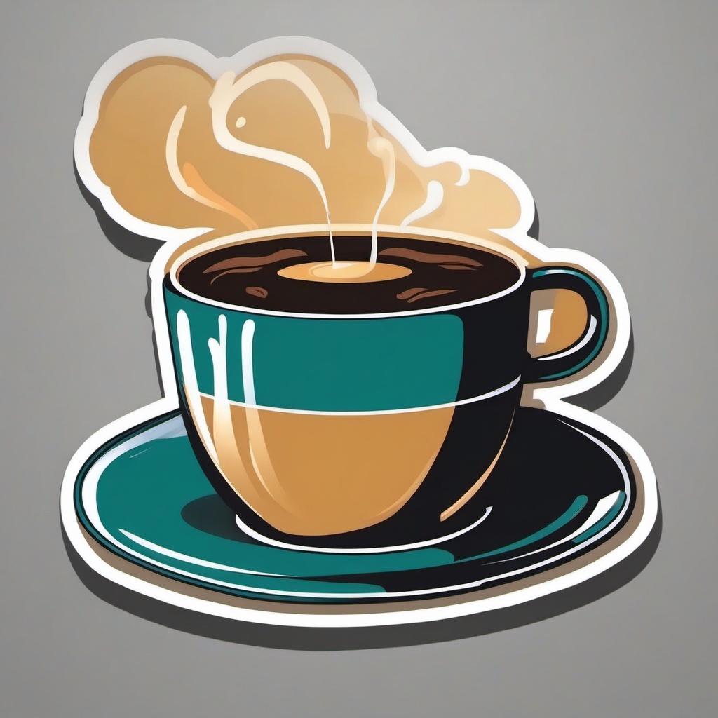 Coffee Cup Sticker - Steaming cup of coffee, ,vector color sticker art,minimal