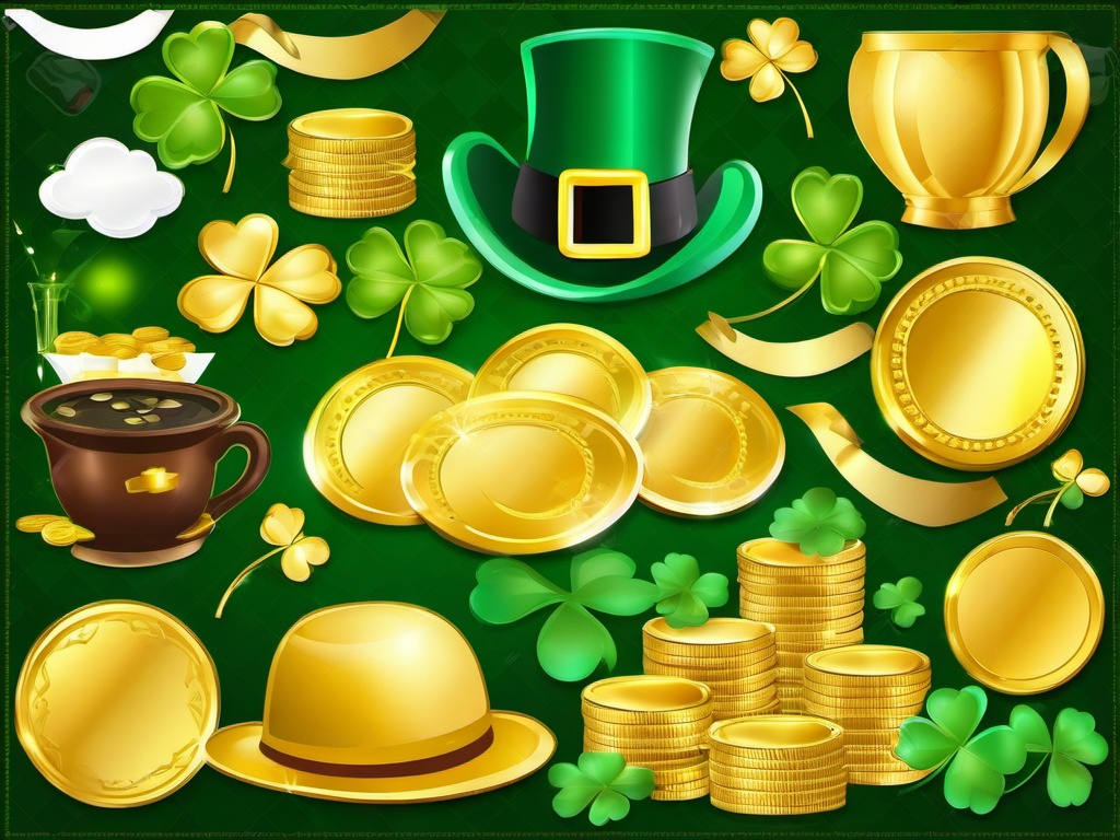 St. Patrick's clipart - clovers and gold coins  clipart