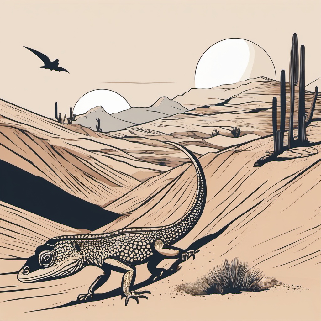 Lizard Clipart - Lizard blending into its desert surroundings , minimal, 2d