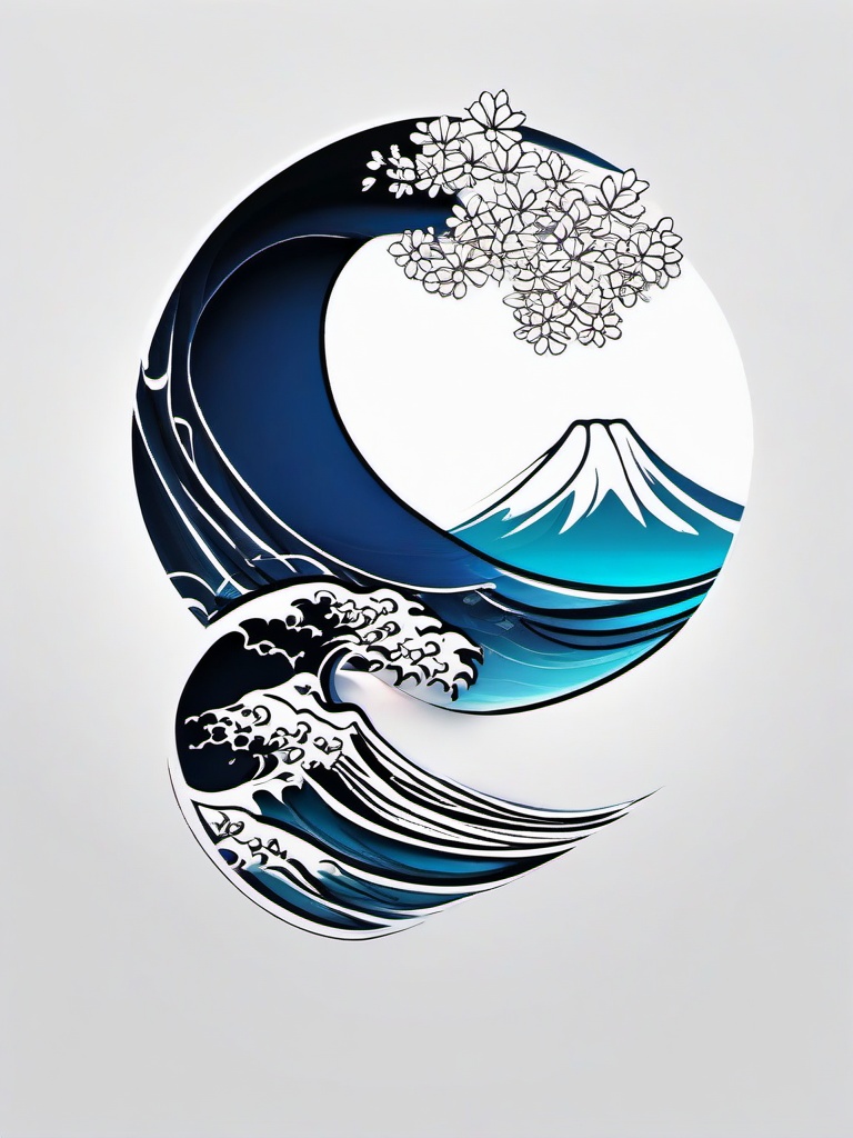 japanese wave background tattoo  simple color tattoo,white background,minimal