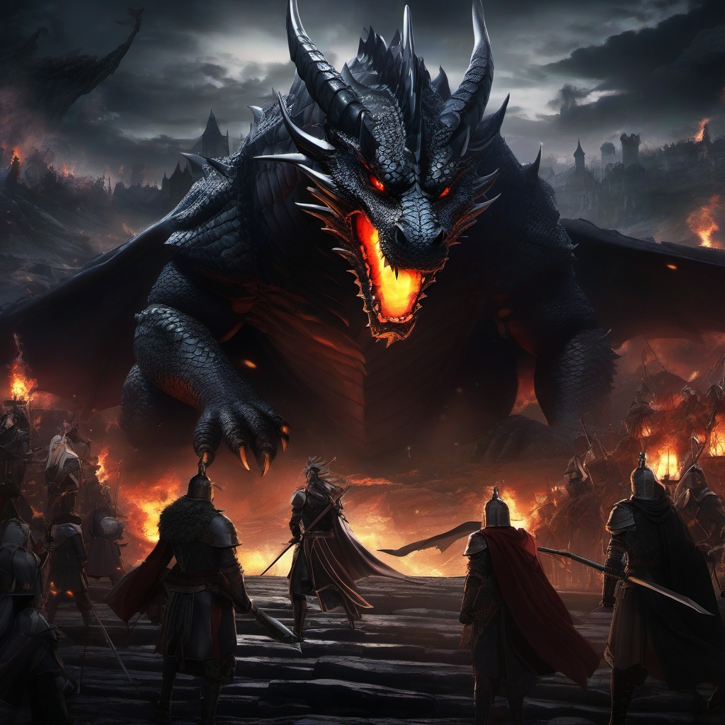 Dark medieval realm with epic dragon battles. anime, wallpaper, background, anime key visual, japanese manga