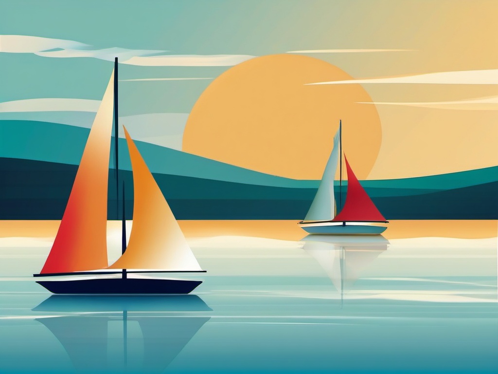 Sailboats on Water clipart - Sailboats gliding across the peaceful lake., ,vector color clipart,minimal