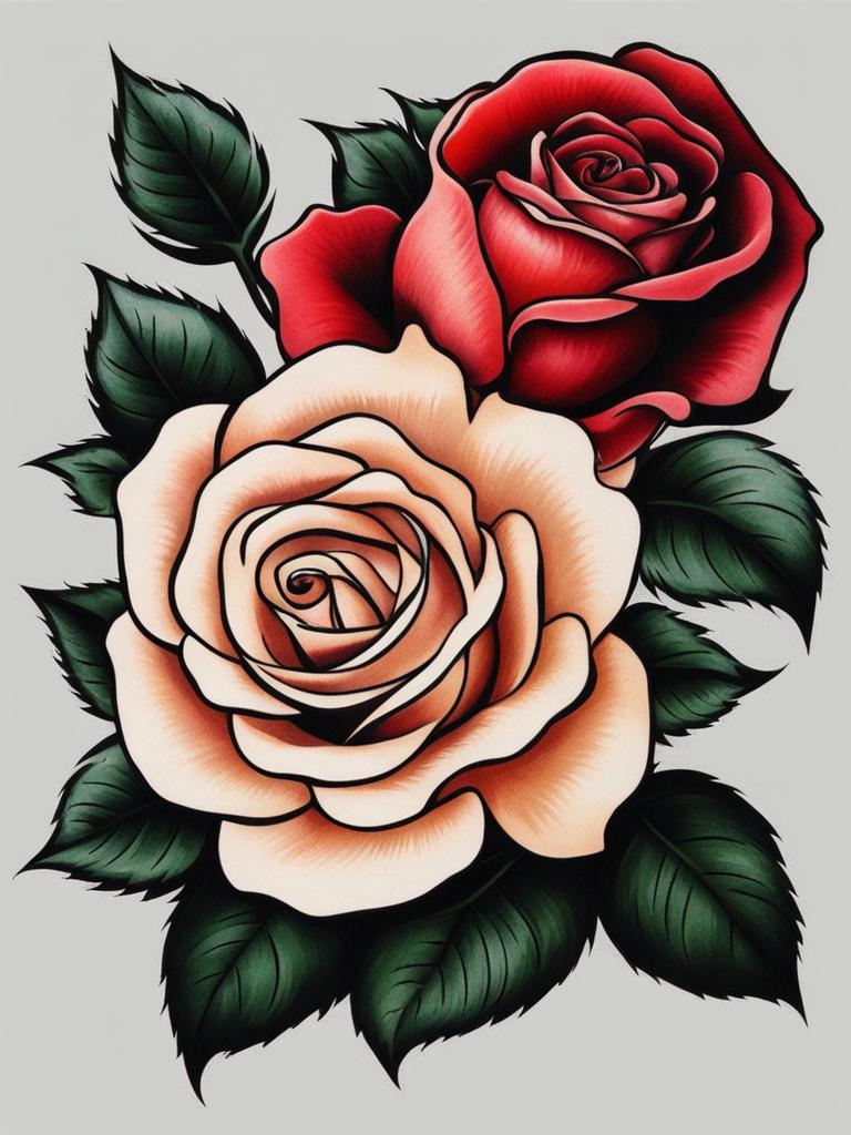 Traditional rose tattoo, Classic and timeless rose tattoos. , color tattoo design, clean white background