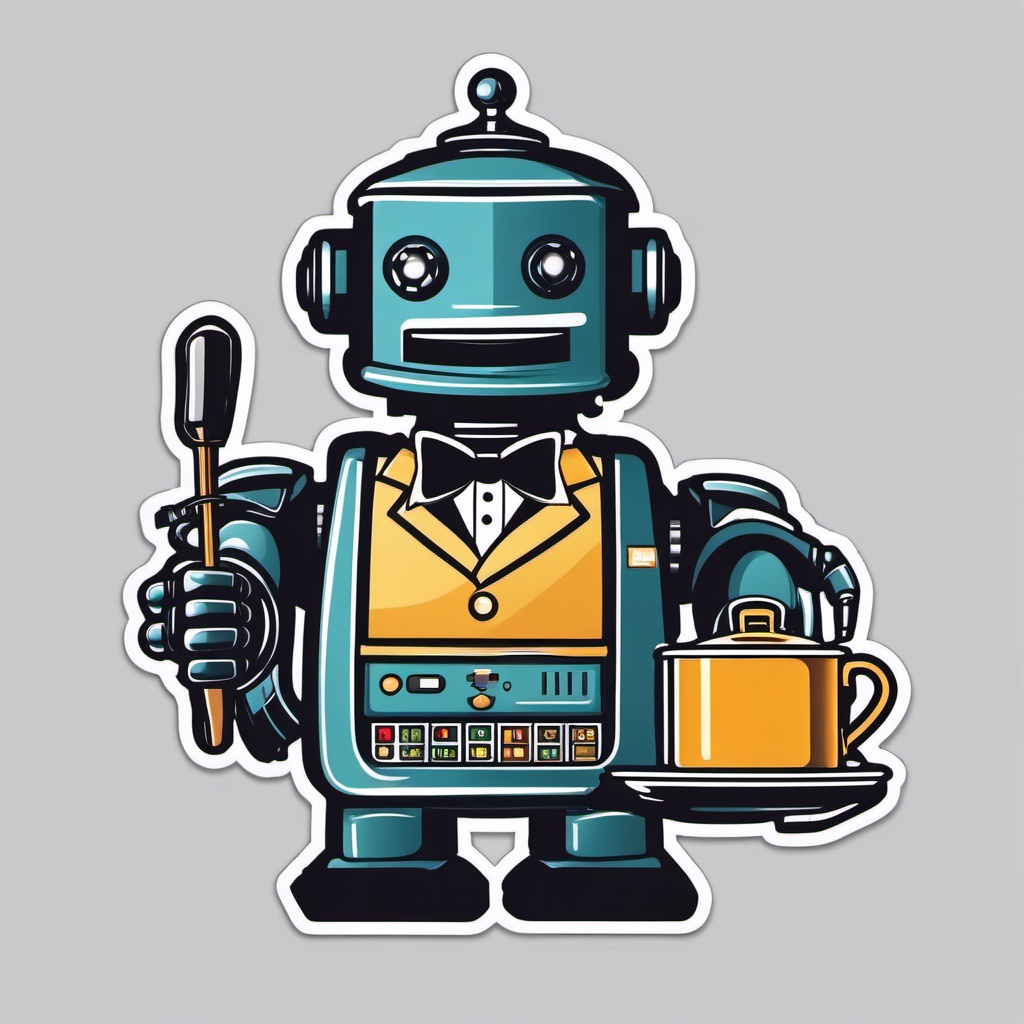 Robot Butler sticker- Robo-Serving Laughs, , sticker vector art, minimalist design