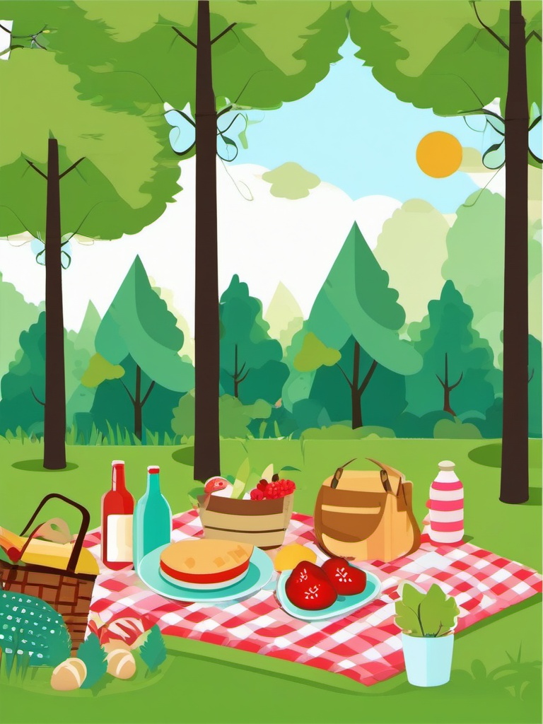 Picnic in the Park clipart - Picnic in a lush park, ,vector color clipart,minimal