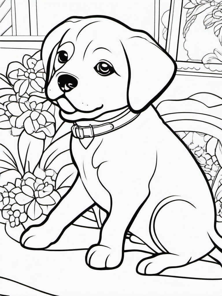 Puppy and Child Coloring Pages - Friendship Between Child and Puppy  minimal black outline printable sheet, coloring page