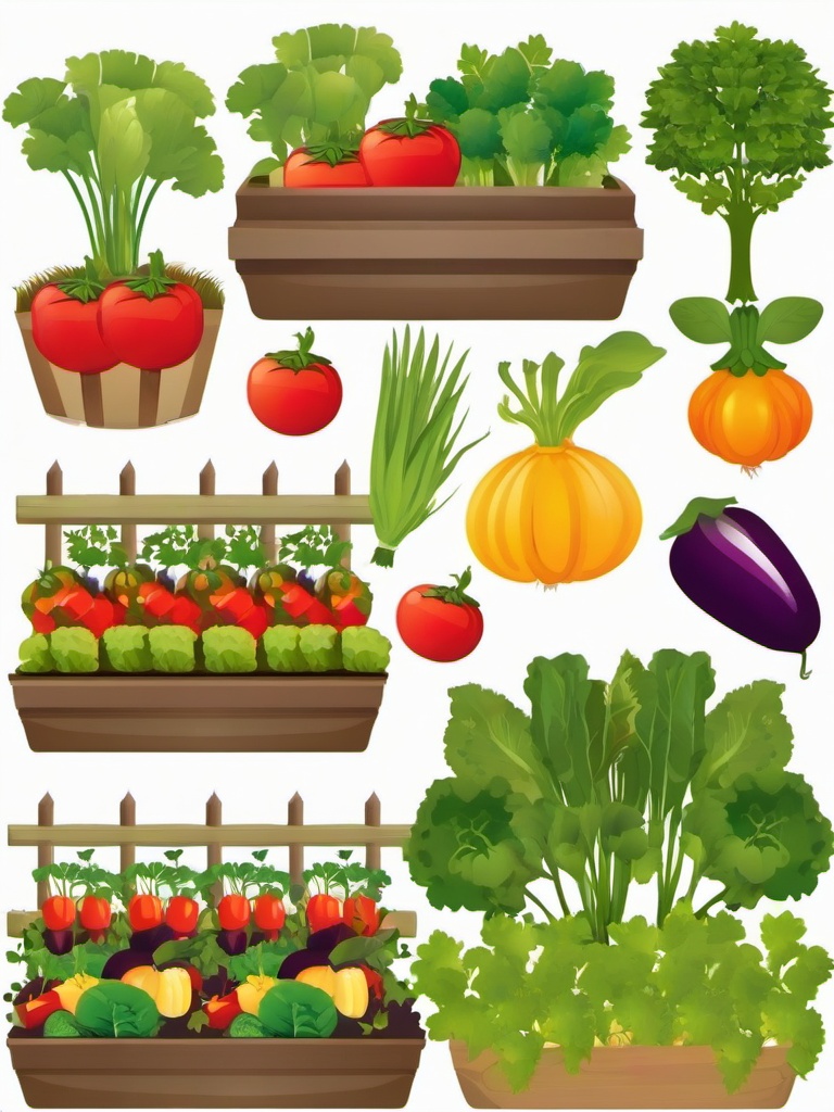 Garden clipart - vegetable garden with crops  clipart