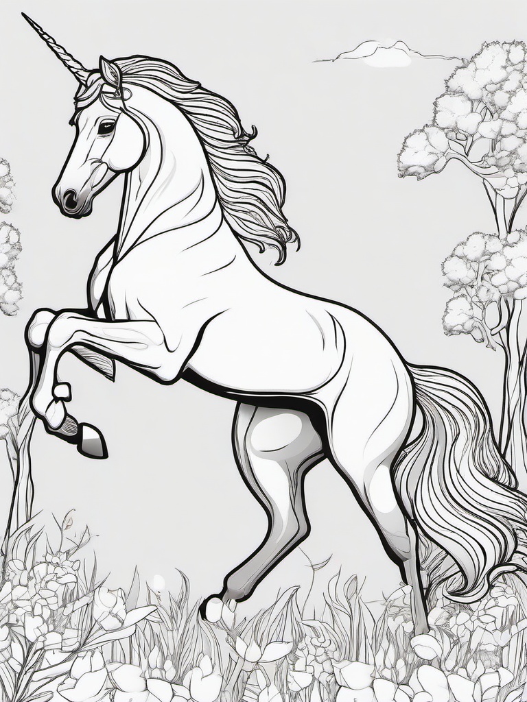 Unicorn Coloring Pages - Magical One-Horned Majestic Horse  minimal black outline printable sheet, coloring page