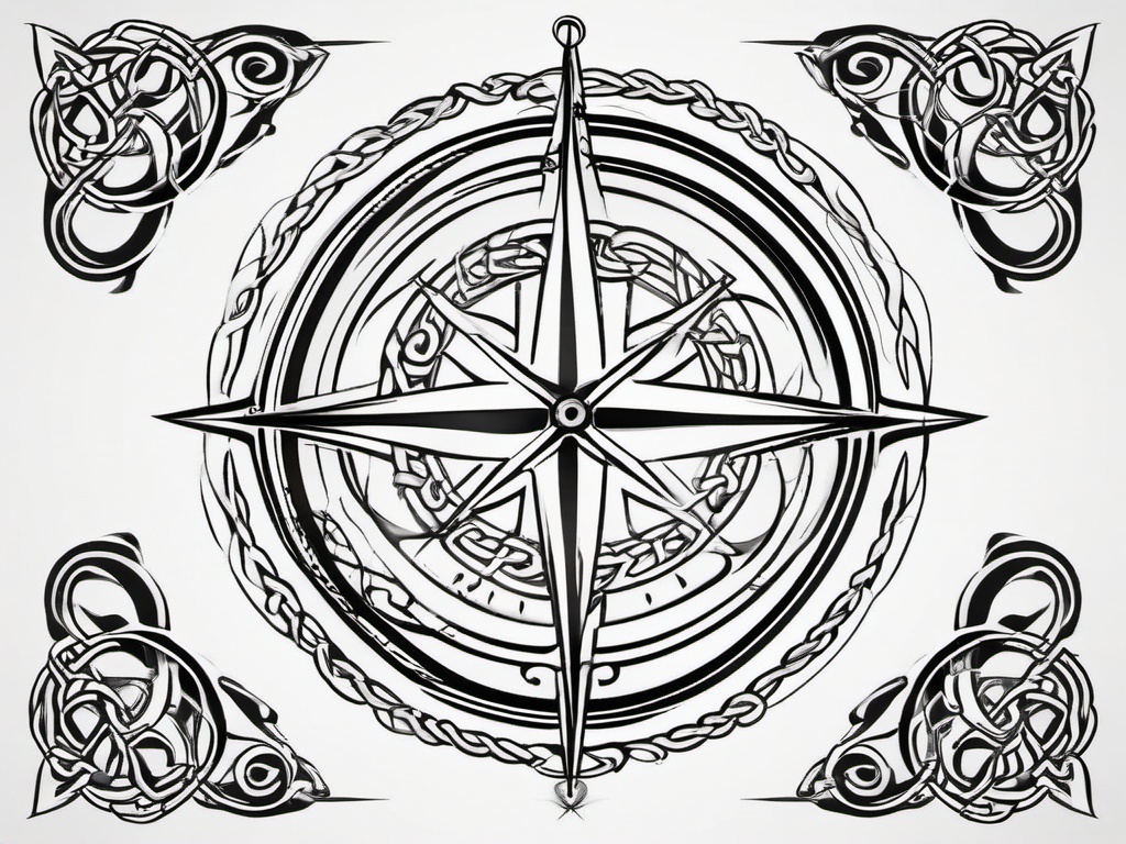 Celtic Compass Tattoo - Compass design with Celtic influences.  simple vector tattoo,minimalist,white background