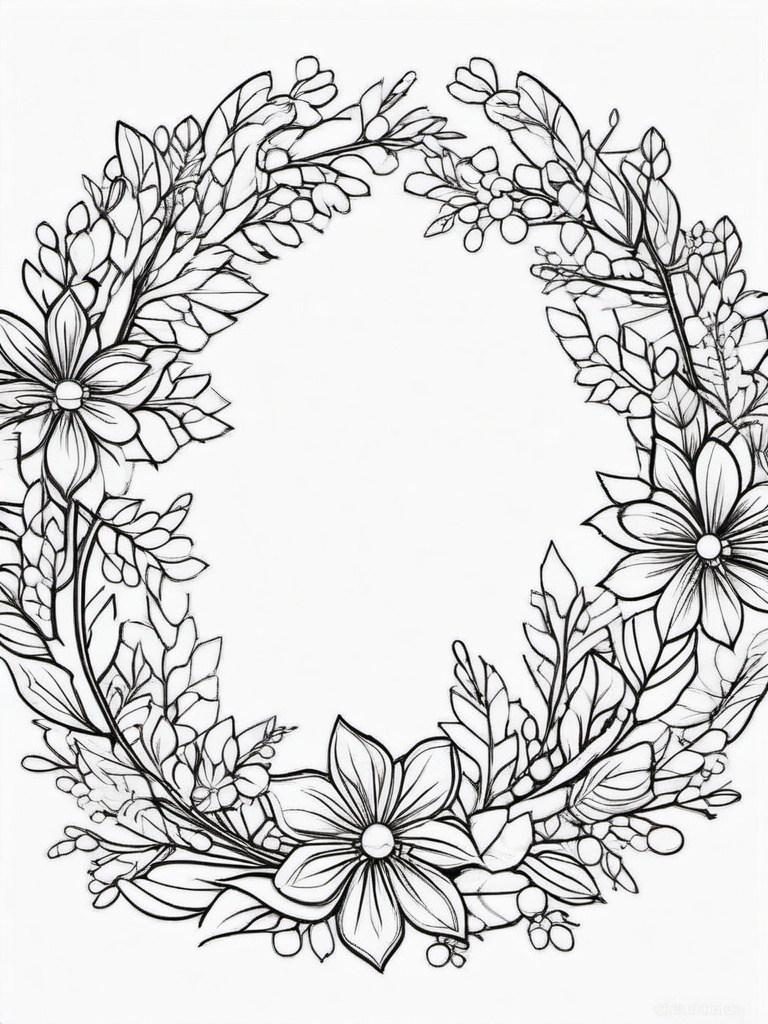 Winter Wreath Coloring Pages - Festive Wreaths Adorned with Snow  minimal black outline printable sheet, coloring page