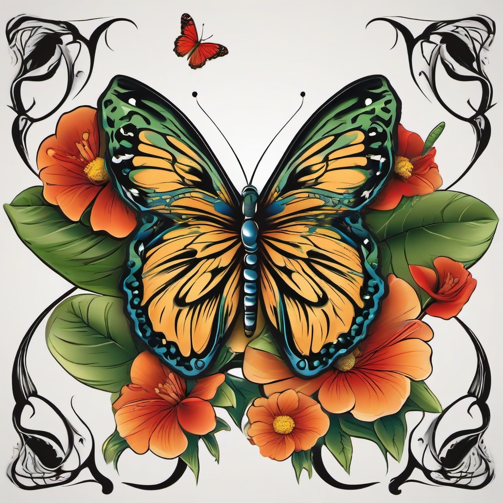 Butterfly and Frog Tattoos-Creative and artistic tattoos featuring butterflies and frogs, capturing the beauty and elegance of these creatures.  simple color vector tattoo