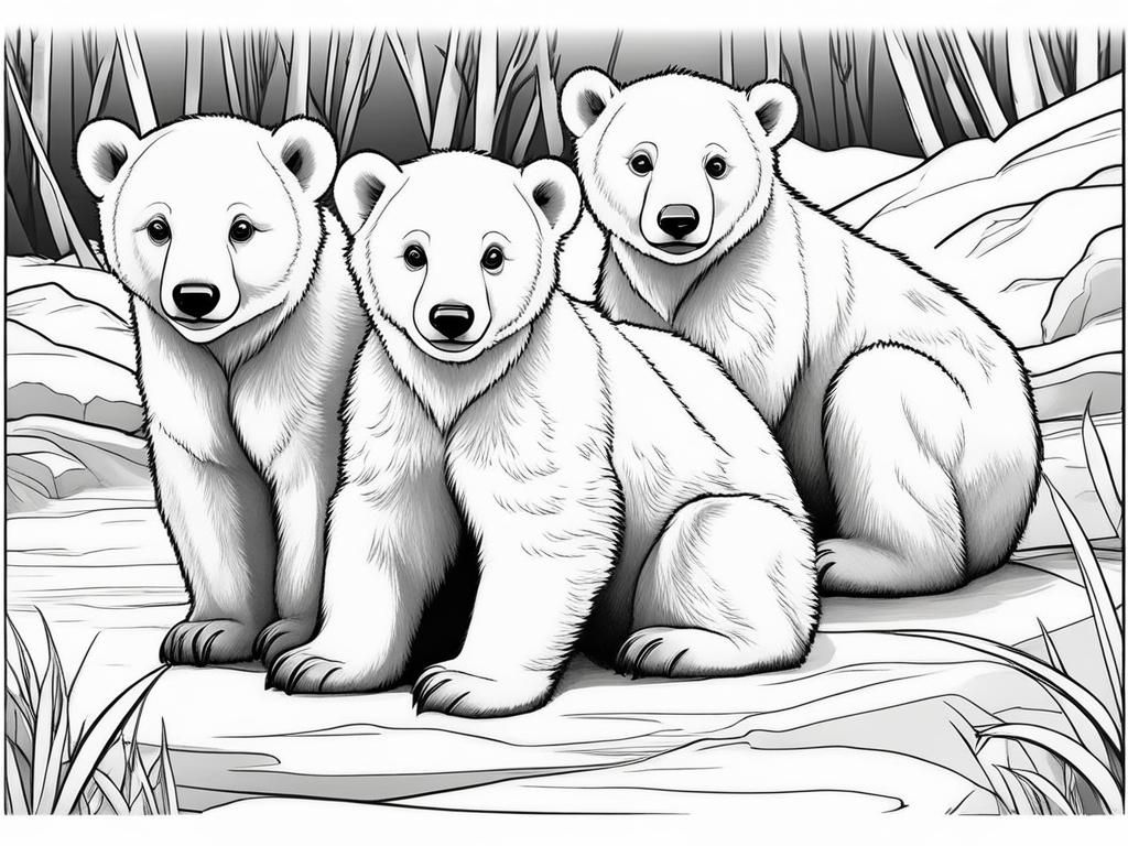 polar bear cubs cute animals coloring page 