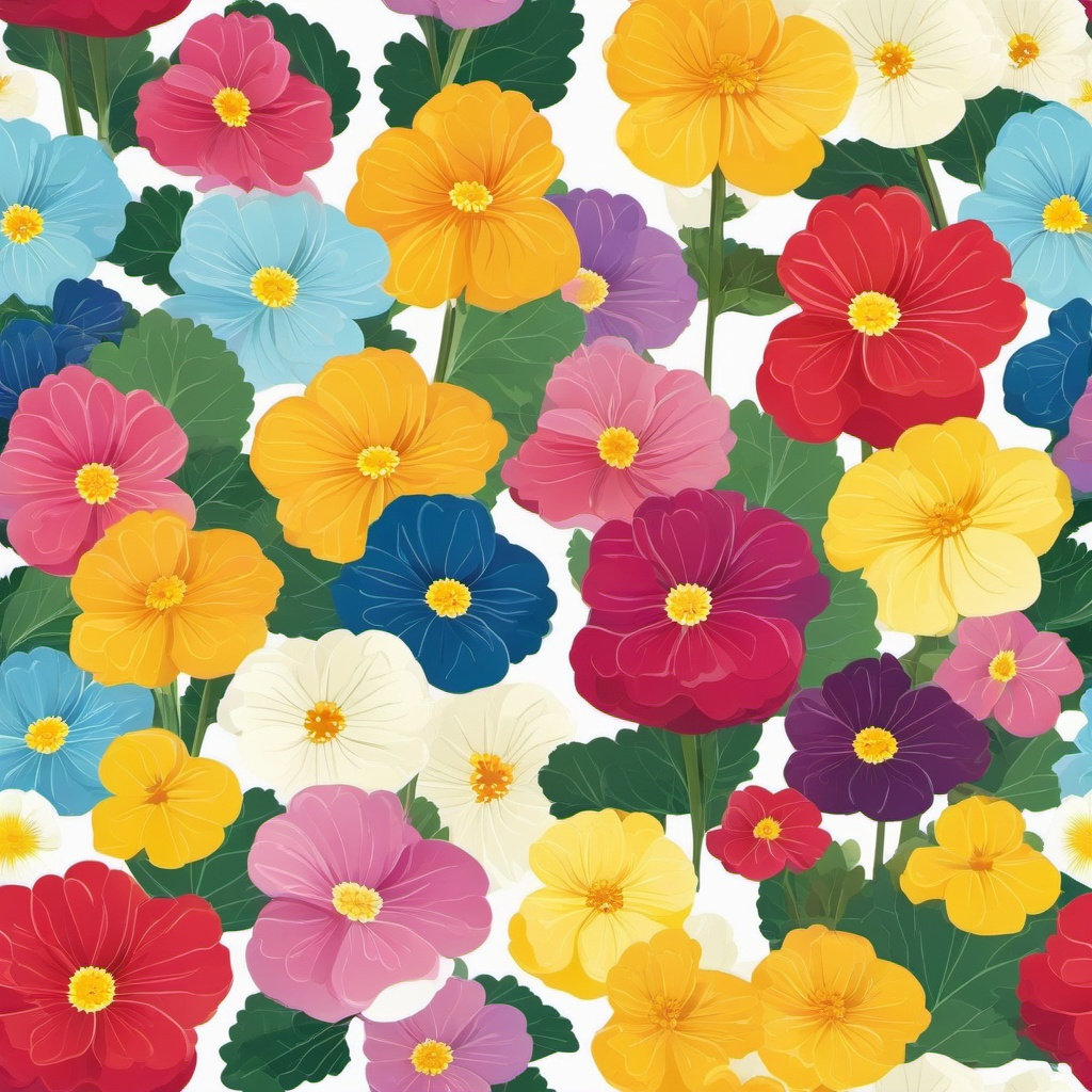 Primrose Clip Art - Bright primroses in an array of colors,  color vector clipart, minimal style