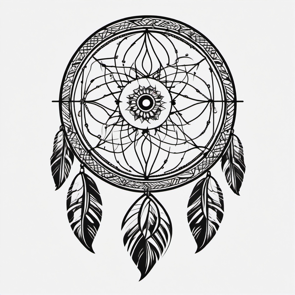 African Dream Catcher Tattoo - Dream catcher tattoo inspired by African culture.  simple vector tattoo,minimalist,white background