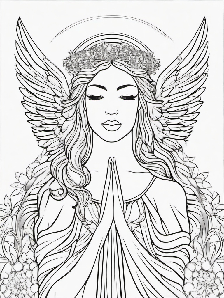 Christmas Angel Coloring Pages - Heavenly Figure with Wings and Halo  minimal black outline printable sheet, coloring page