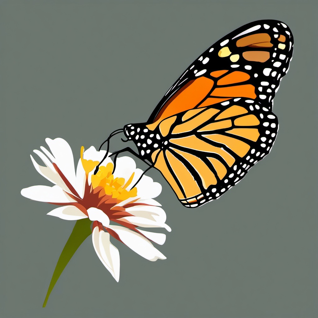 Monarch butterfly resting on a flower clipart  simple, 2d flat