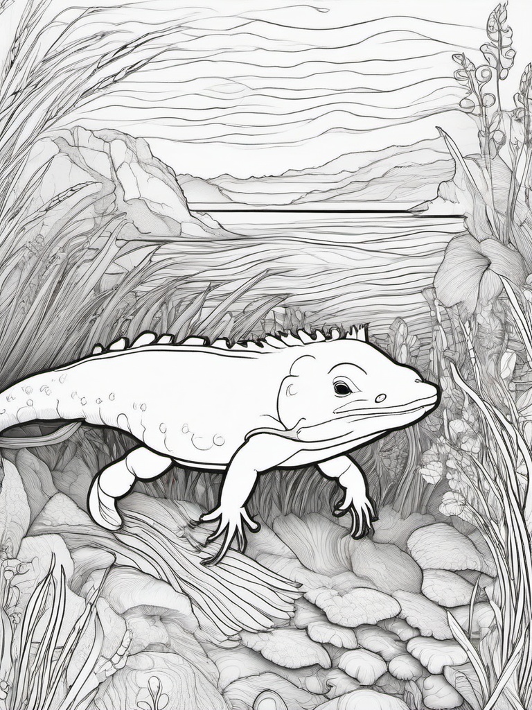 Axolotl Coloring Pages - Axolotl painting a picture of the ocean  simple coloring pages