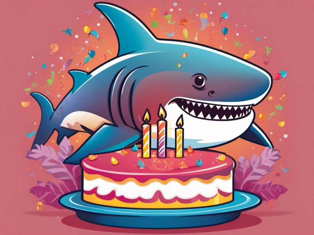 Birthday Shark - A festive and playful illustration featuring a shark celebrating a birthday.  color vector clipart