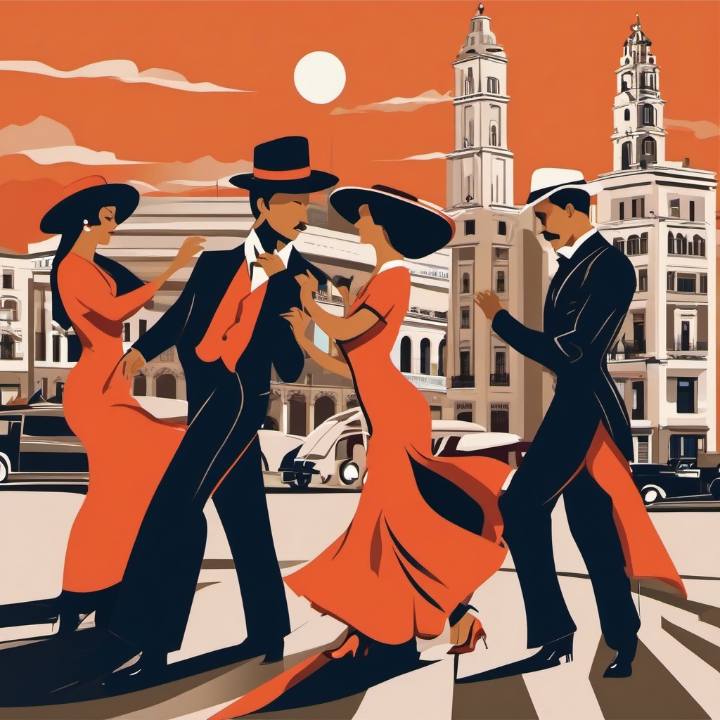 Buenos Aires clipart - Obelisco and Tango dancers in Argentina, ,color clipart vector style