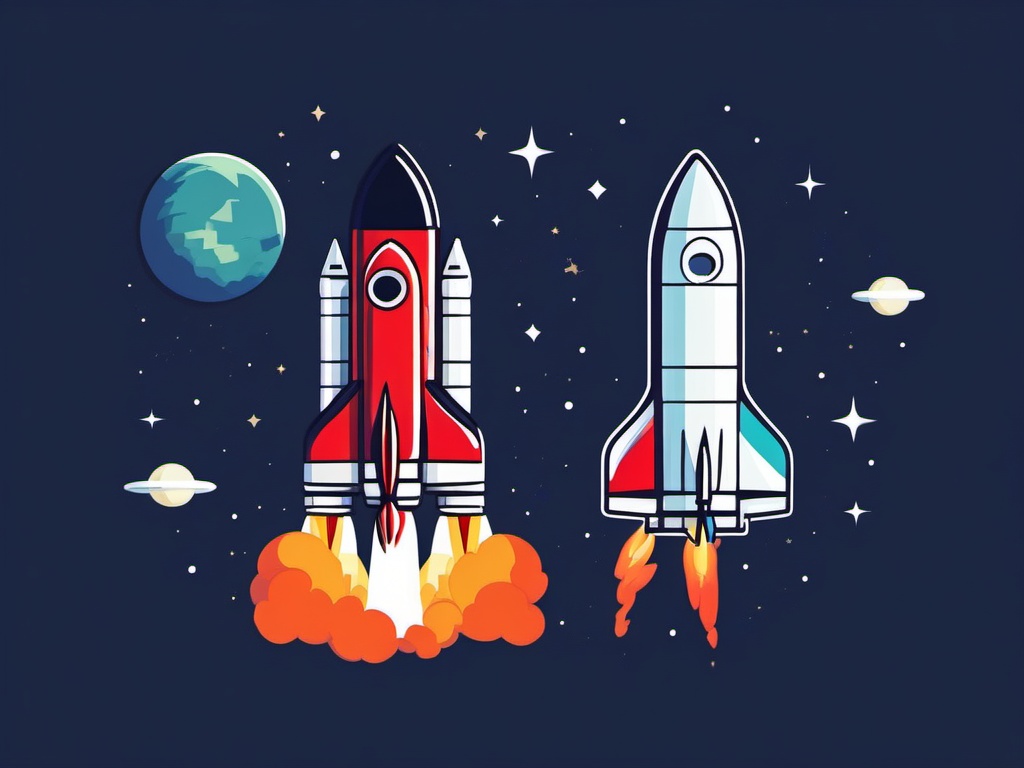 Rocket Booster Sticker - Detached rocket booster in space, ,vector color sticker art,minimal