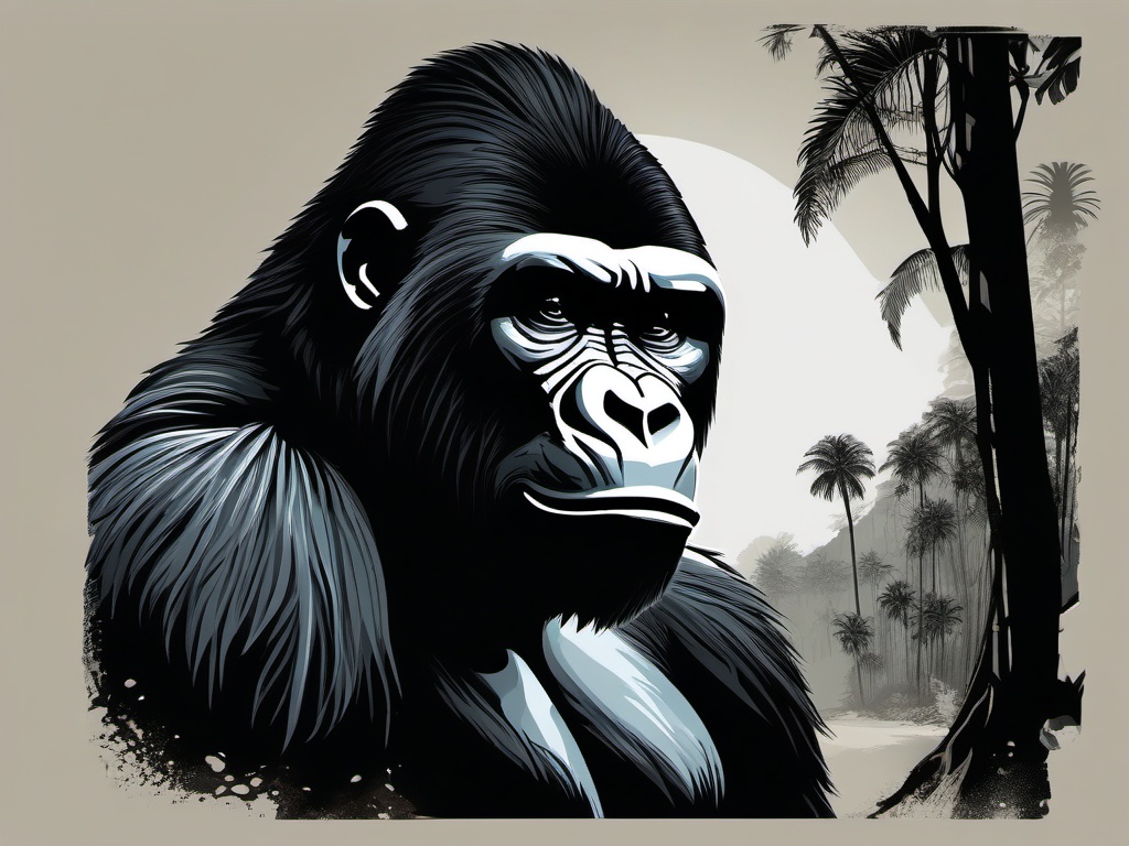 Gorilla Clipart in the Wilderness,Mighty gorilla in the dense wilderness, signifying power and solitude. 