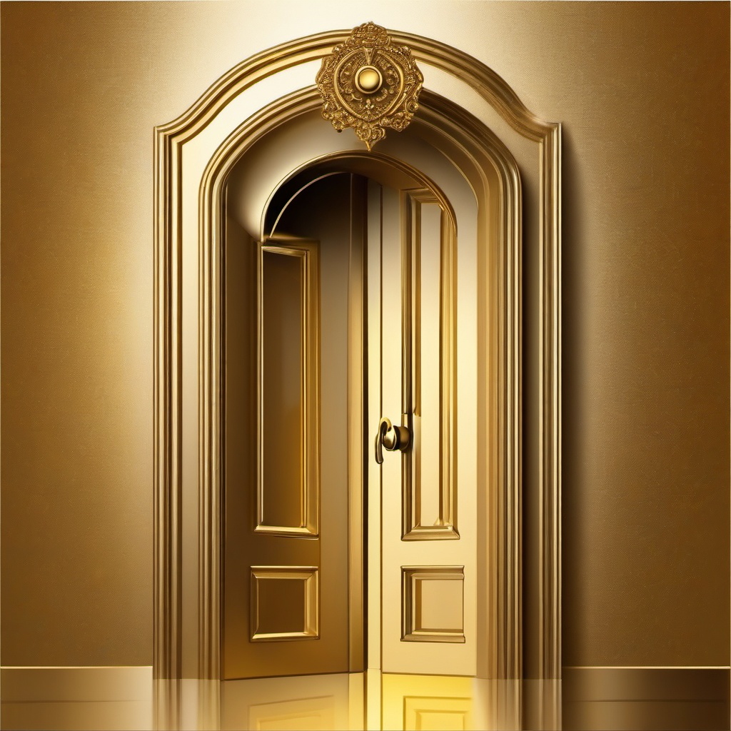 Keys Clipart - Shiny golden key unlocking a mysterious door.  color clipart, minimalist, vector art, 