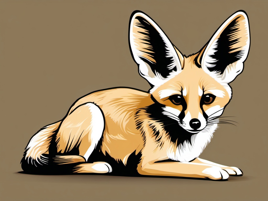 Fennec Fox Clip Art - Fennec fox with enormous ears,  color vector clipart, minimal style