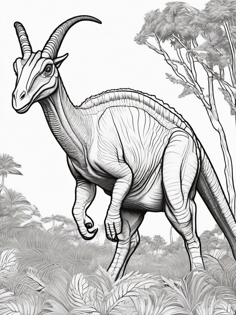 Parasaurolophus Coloring Pages - Crest Headed Dinosaur  black outline printable coloring page