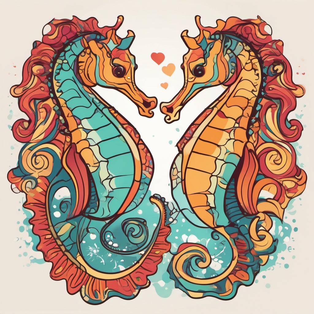 Affectionate Seahorse Pair Clip Art - An affectionate pair of seahorses,  color vector clipart, minimal style