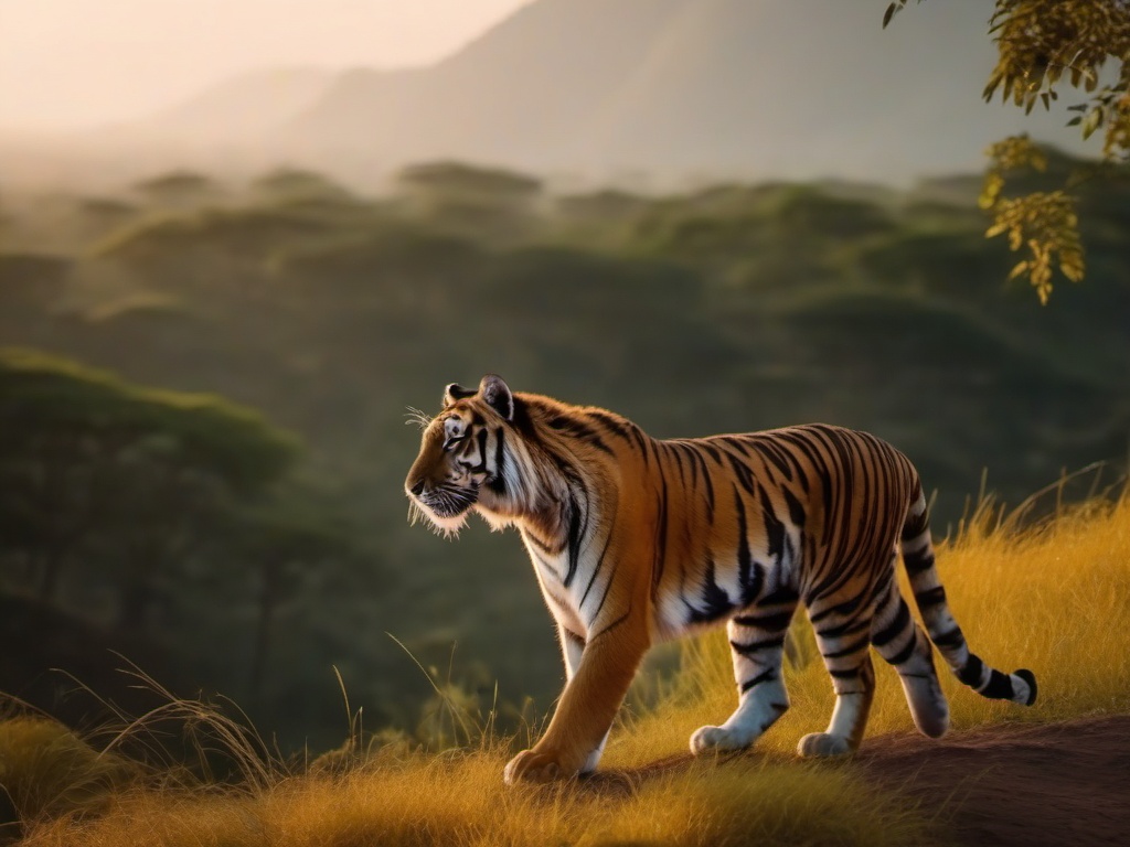 Cute Tiger Prowling in an Indian Wilderness 8k, cinematic, vivid colors