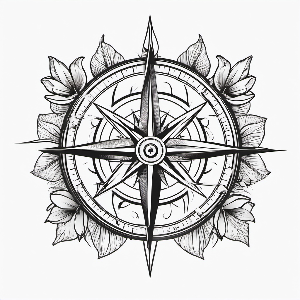 Compass and Flower Tattoo - Combination of a compass and flower.  simple vector tattoo,minimalist,white background