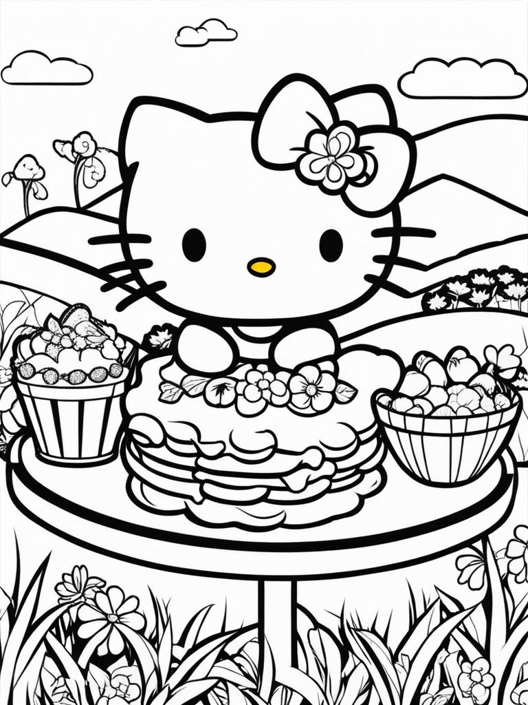 hello kitty coloring pages - hello kitty enjoys a sunny picnic in a colorful meadow. 