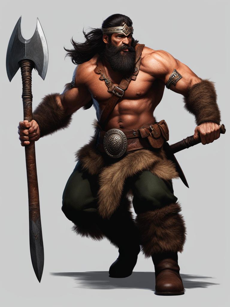 minsc the rashemi barbarian charges into battle with a two-handed axe. 