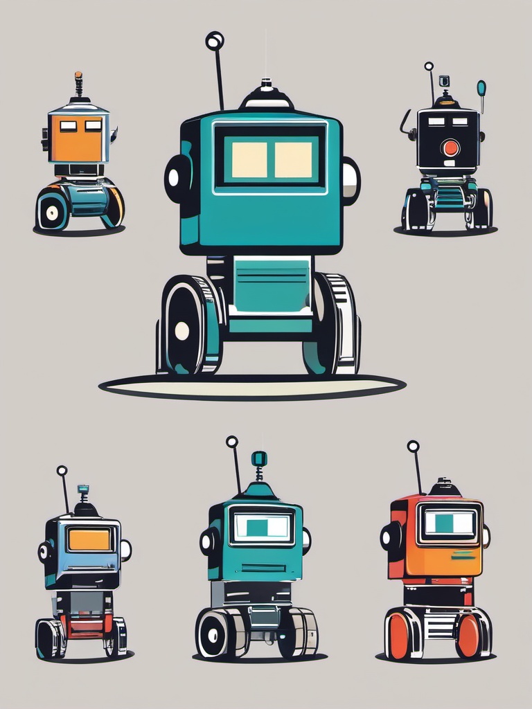 Autonomous Robot clipart - Autonomous robot performing tasks, ,vector color clipart,minimal