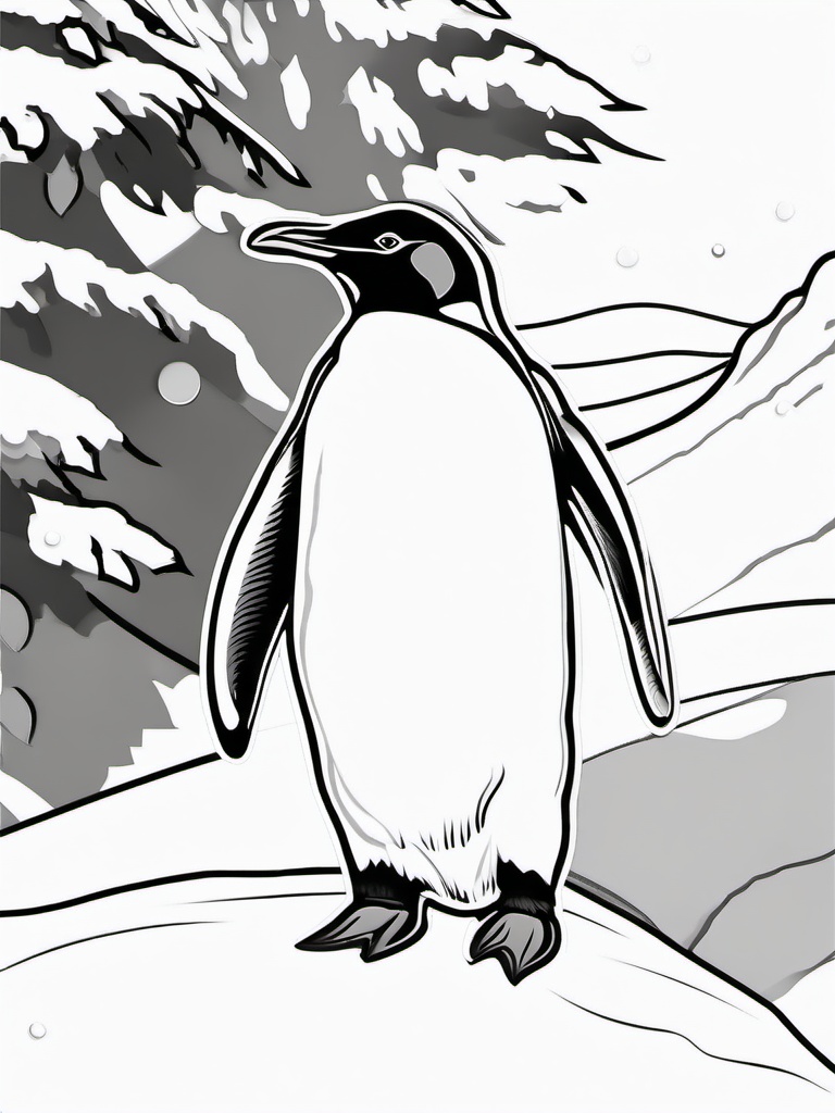 Penguin in Winter Coloring Pages - Adorable Penguins in Snowy Landscapes  minimal black outline printable sheet, coloring page