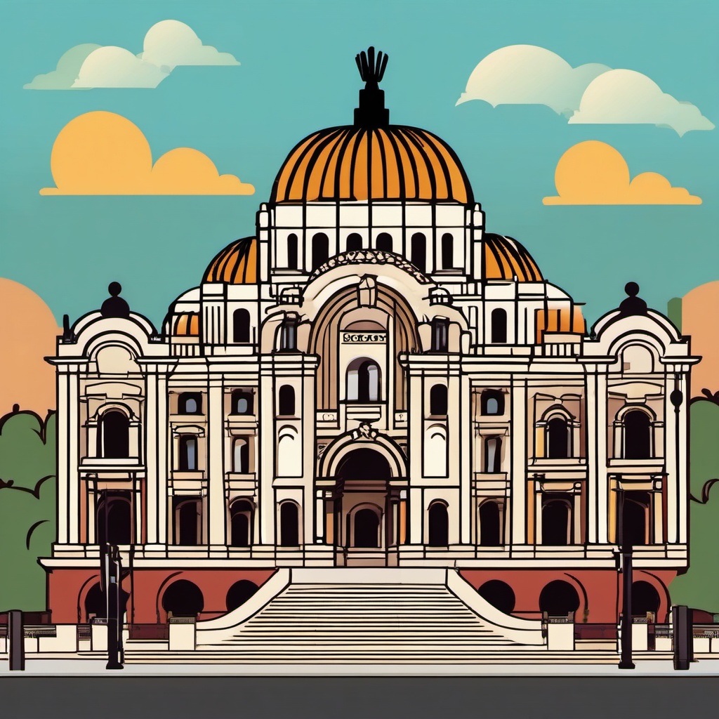 Mexico City clipart - Palacio de Bellas Artes and Zócalo, ,color clipart vector style