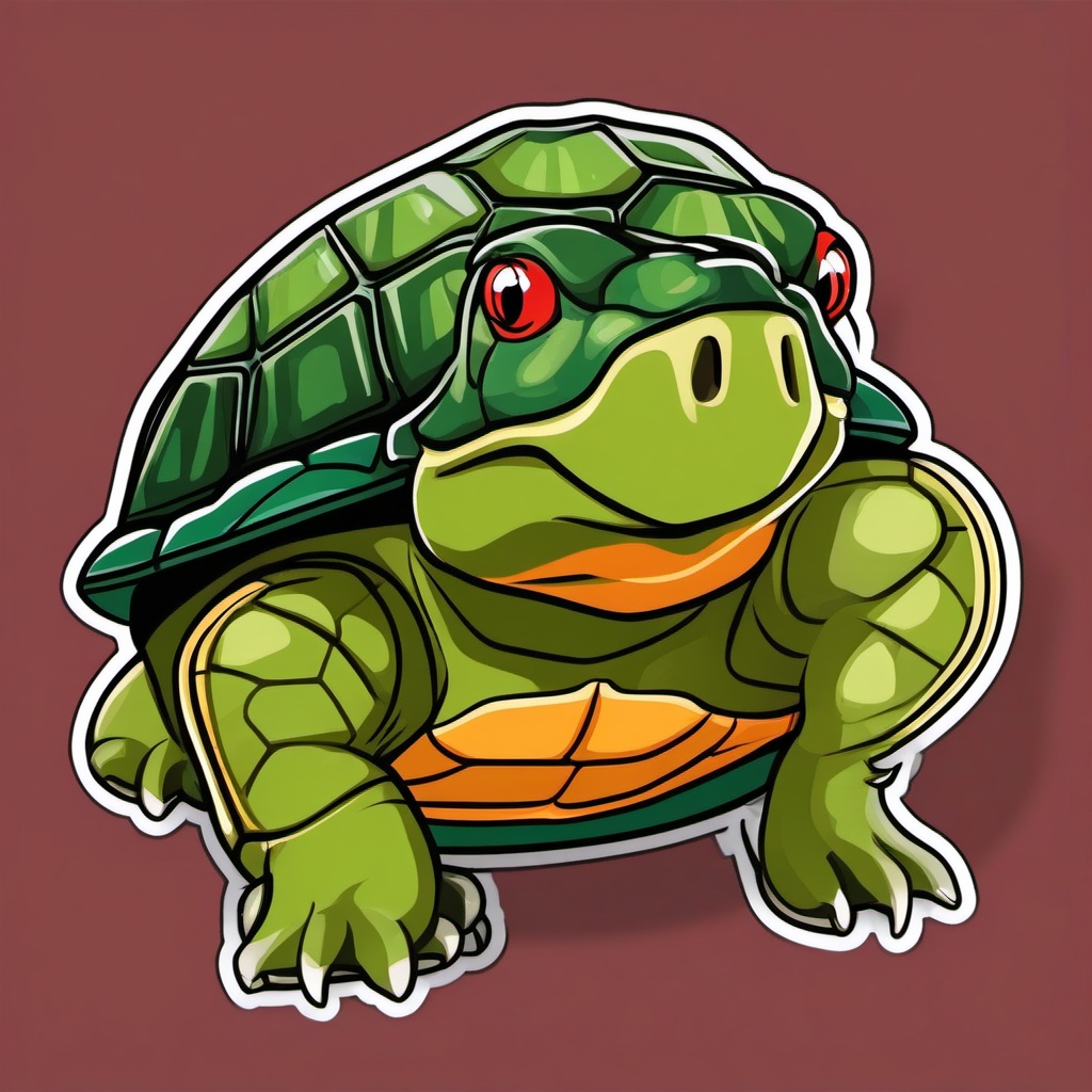 Red-Eared Slider cartoon - popular pet turtle with red “ears”  cartoon sticker style