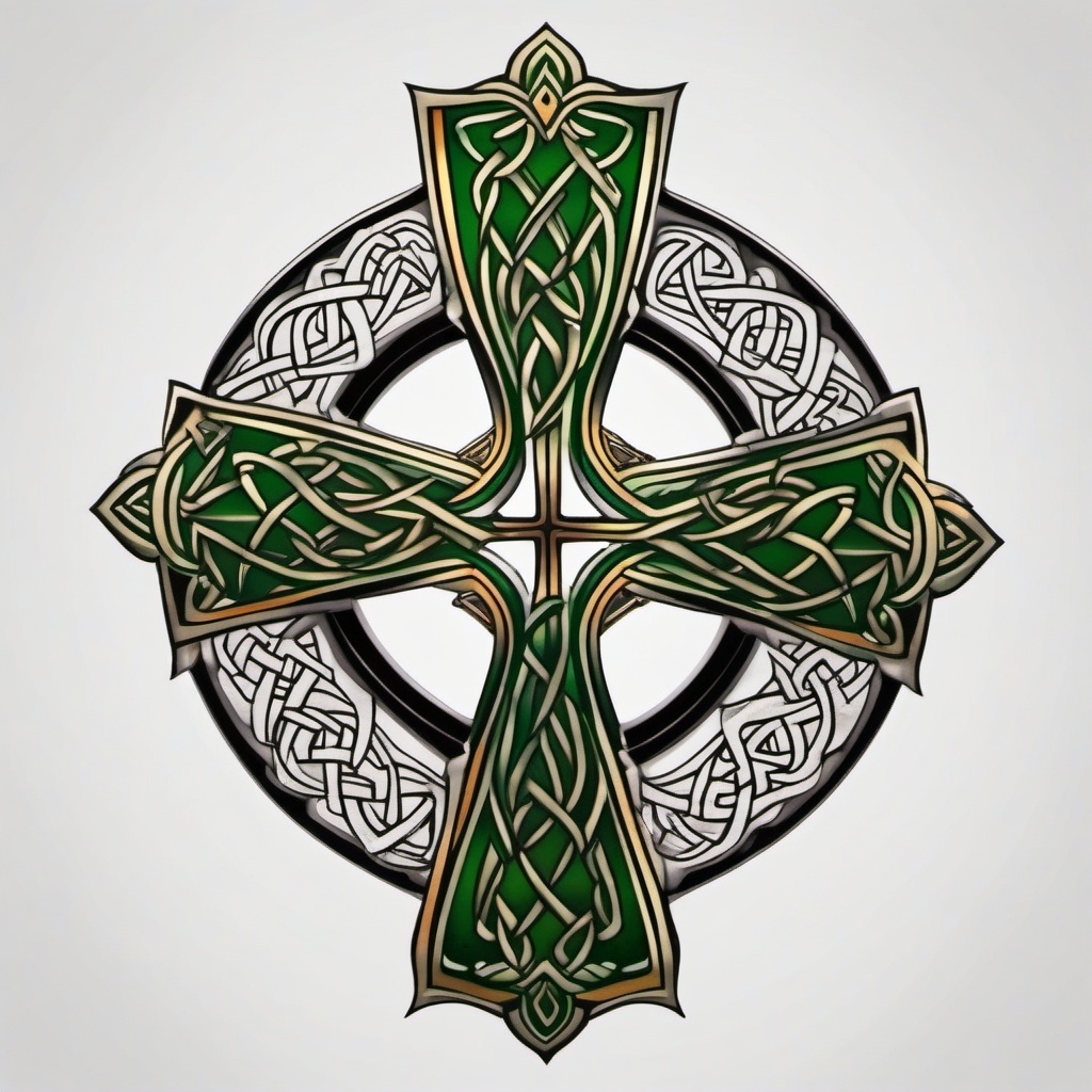 irish gaelic celtic cross tattoo  simple color tattoo,minimal,white background