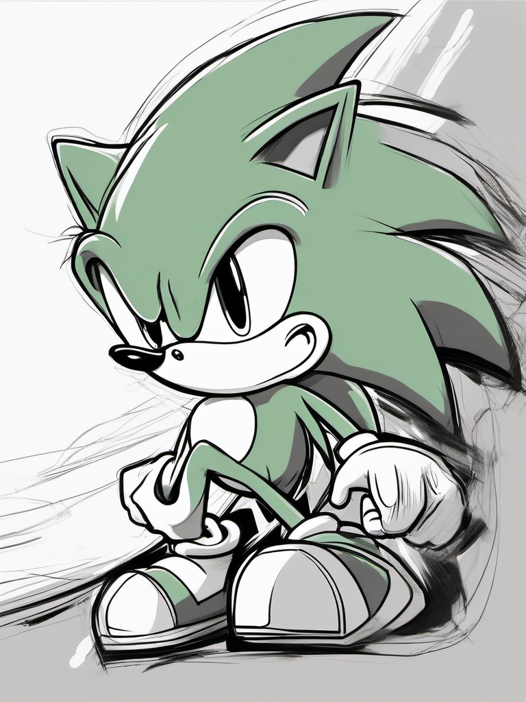 drawing of Sonic in Green Hill Zone  minimal rough sketch scribbles,doodles,black and white