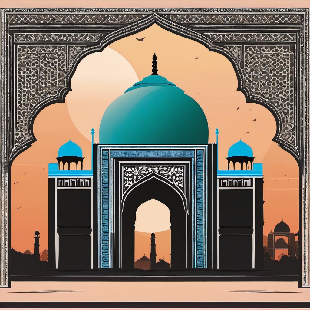 New Delhi clipart - India Gate and Jama Masjid in India,  color vector clipart