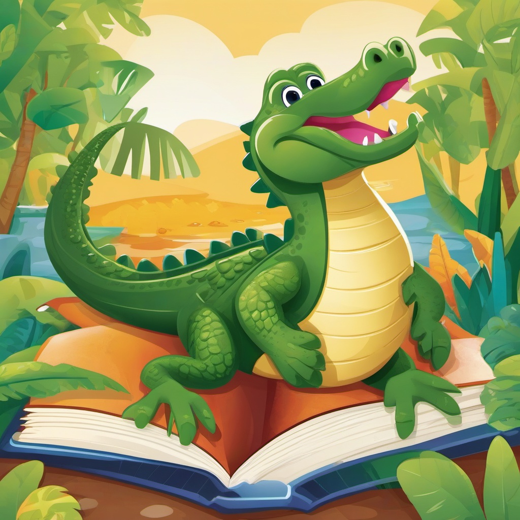 Alligator clipart - alligator in a colorful children's book  