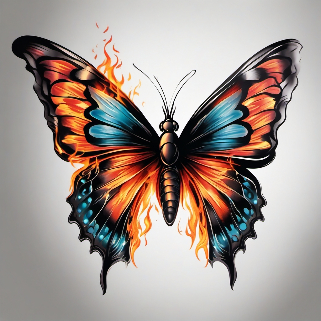 burning butterfly tattoo  simple color tattoo,white background