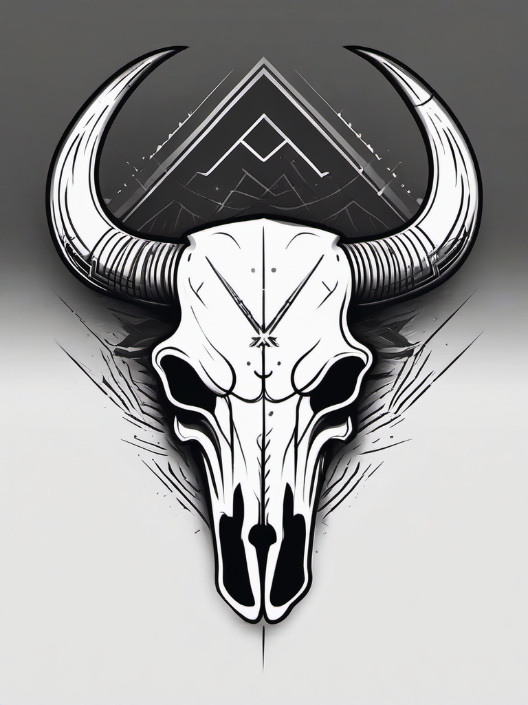 Abstract bull skull heartbeat tattoo. Pulse of rugged endurance.  minimalist black white tattoo style