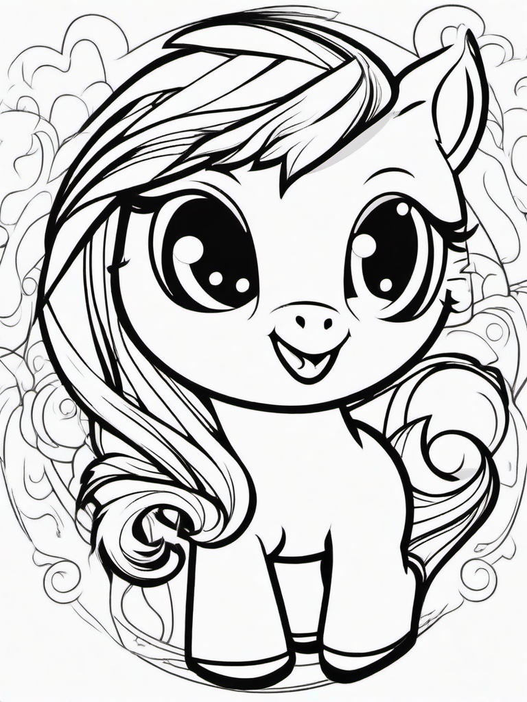 Pony Coloring Pages - Adorable Ponies with Playful Expressions  minimal black outline printable sheet, coloring page