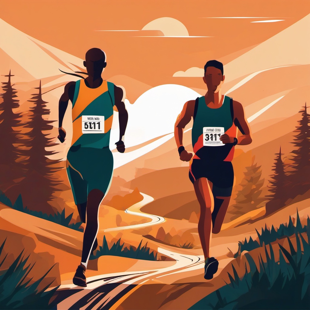 Trail Running Endurance Race Clipart - Trail runners competing in an endurance race.  color vector clipart, minimal style