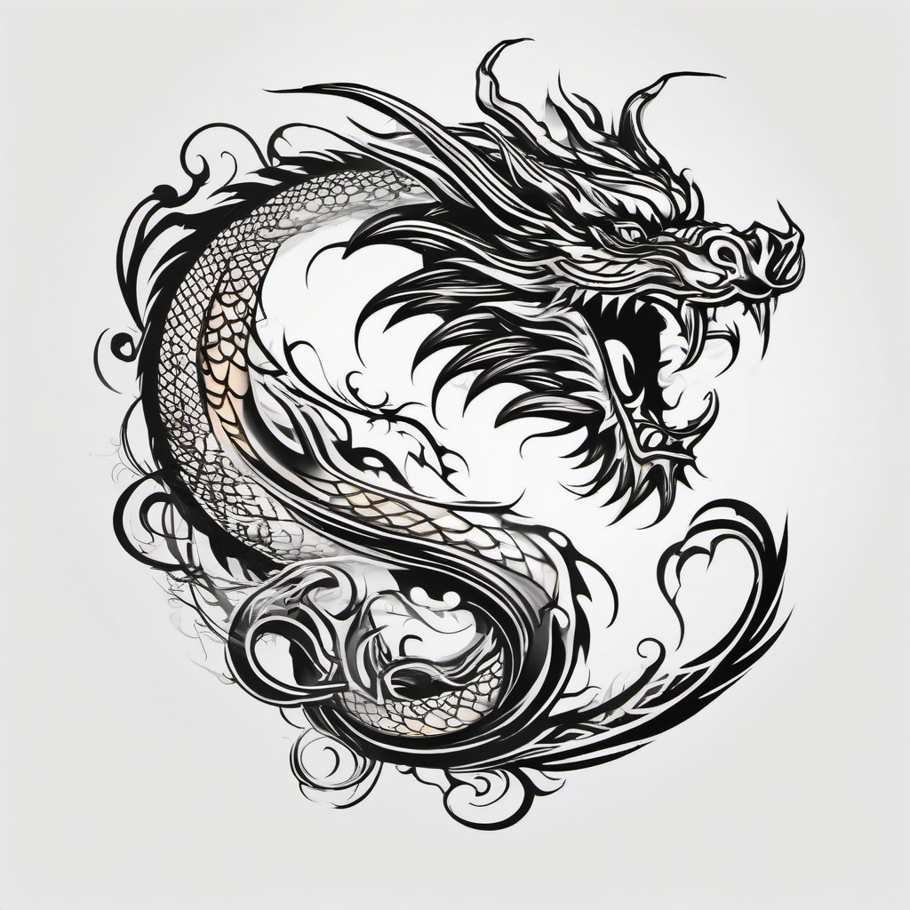 Dragon Style Tattoo - Tattoo with a unique and distinct dragon-inspired style.  simple color tattoo,minimalist,white background