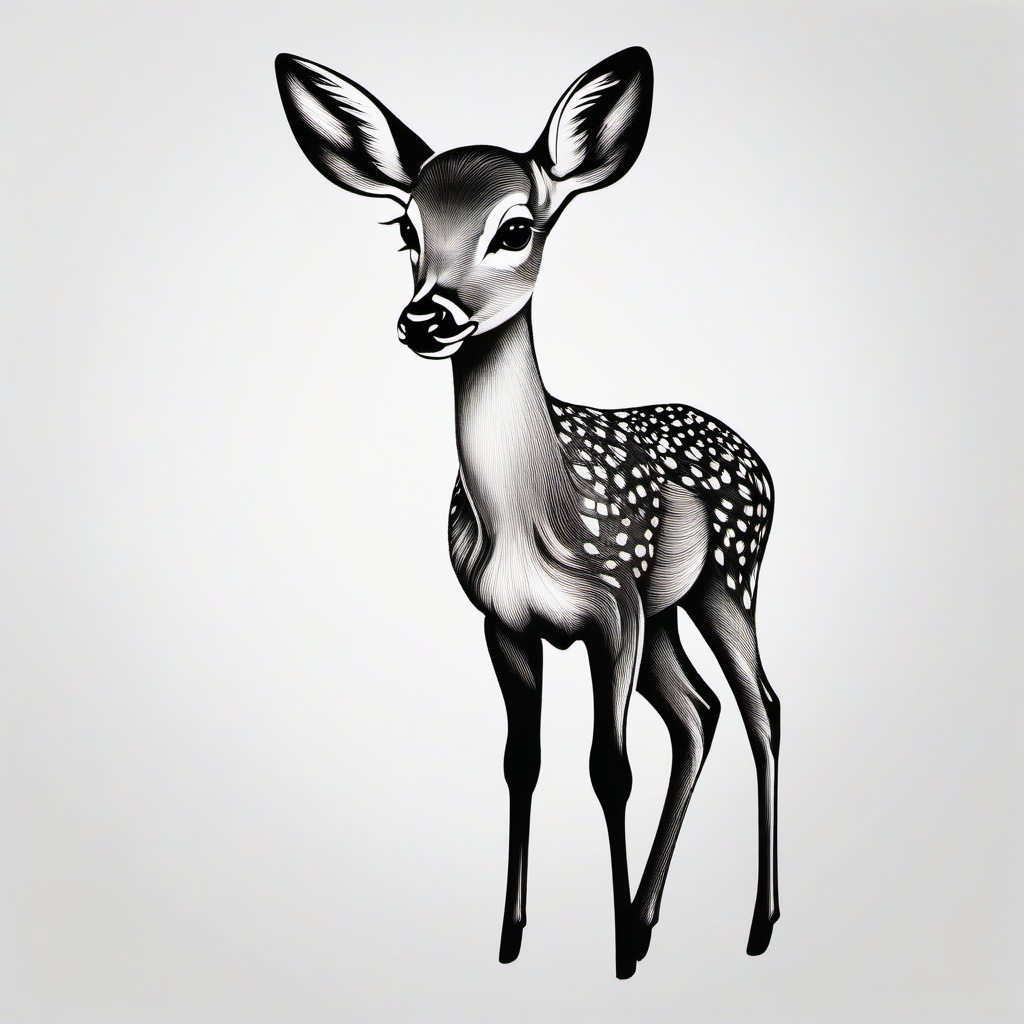 Fawn Tattoo - Represents innocence, gentleness, and curiosity  minimal tattoo design,white background