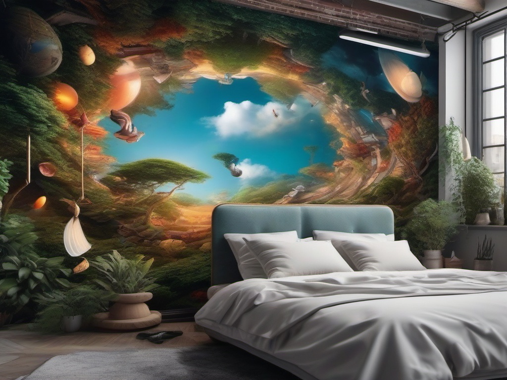 Street art featuring surreal imagery and dreamlike, fantastical scenes top view, product photoshoot realistic background, hyper detail, high resolution